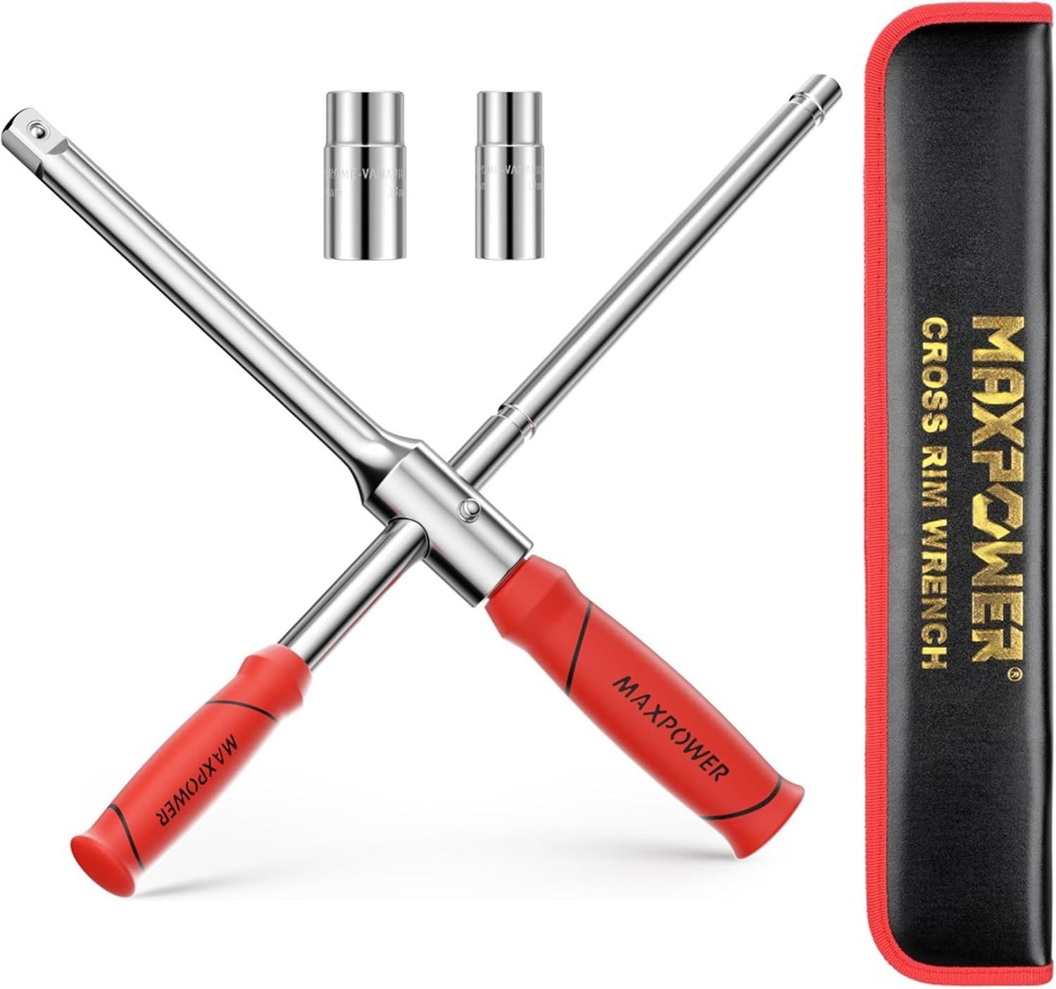 MAXPOWER Lug Wrench 1/2″ Drive with 2 Sockets (17/19, 21/23mm) + Box