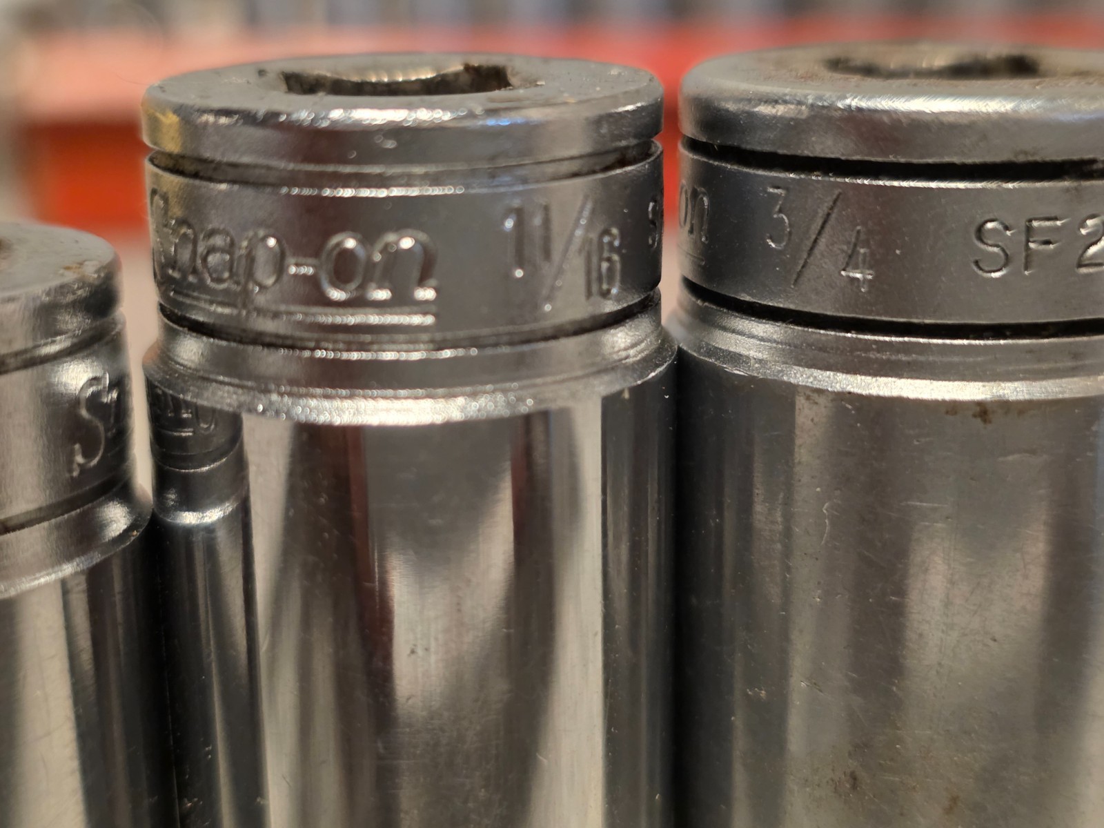 10Pc Snap On Underline DEEP SAE 1/4″-7/8 Socket Set Lot 12-PT 3/8” Drive w/rail