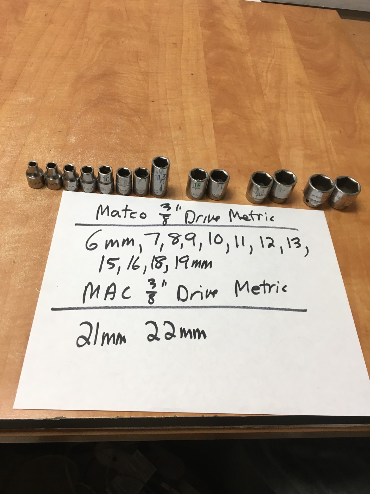 MATCO /MAC Tools 3/8″ Drive Metric 6 Pt 14pc Socket Set 6mm to 22mm