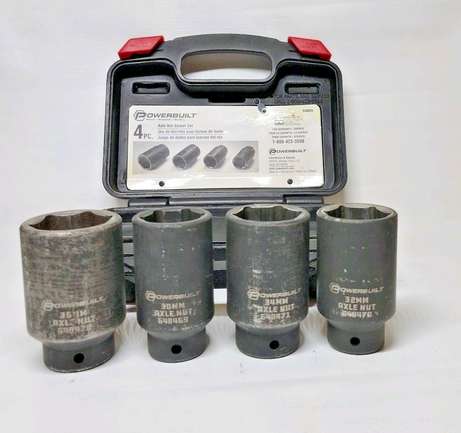 POWER BUILT ,AXLE NUT SOCKET SET, 648635, 4PC.WITH HARD CASE, KIT 10 ( B4)