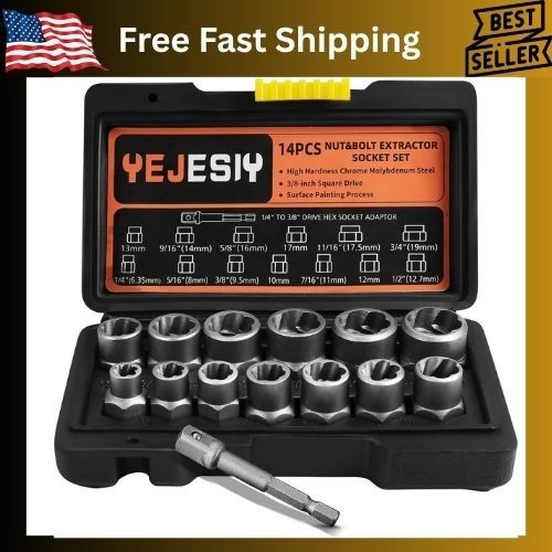 Bolt Extractor Set 14-Piece Stripped Bolt Extractor Socket Set with Storage Case