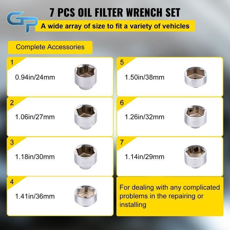 7PCS Oil Filter Socket Set Cup Socket Tool Set Cap Wrench 24 27 29 30 32 36 38mm