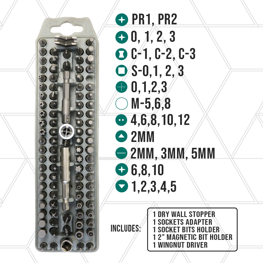 BOXER 1/4″ Tamper 7 Security Hex Bit 100pcs SAE, Metric, Chrome Vanadium Steel
