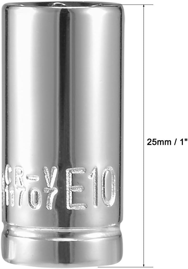 2Pcs E10 Torx Shallow Socket, 1/4 Inch Drive – Durable Cr-V Steel, Polished