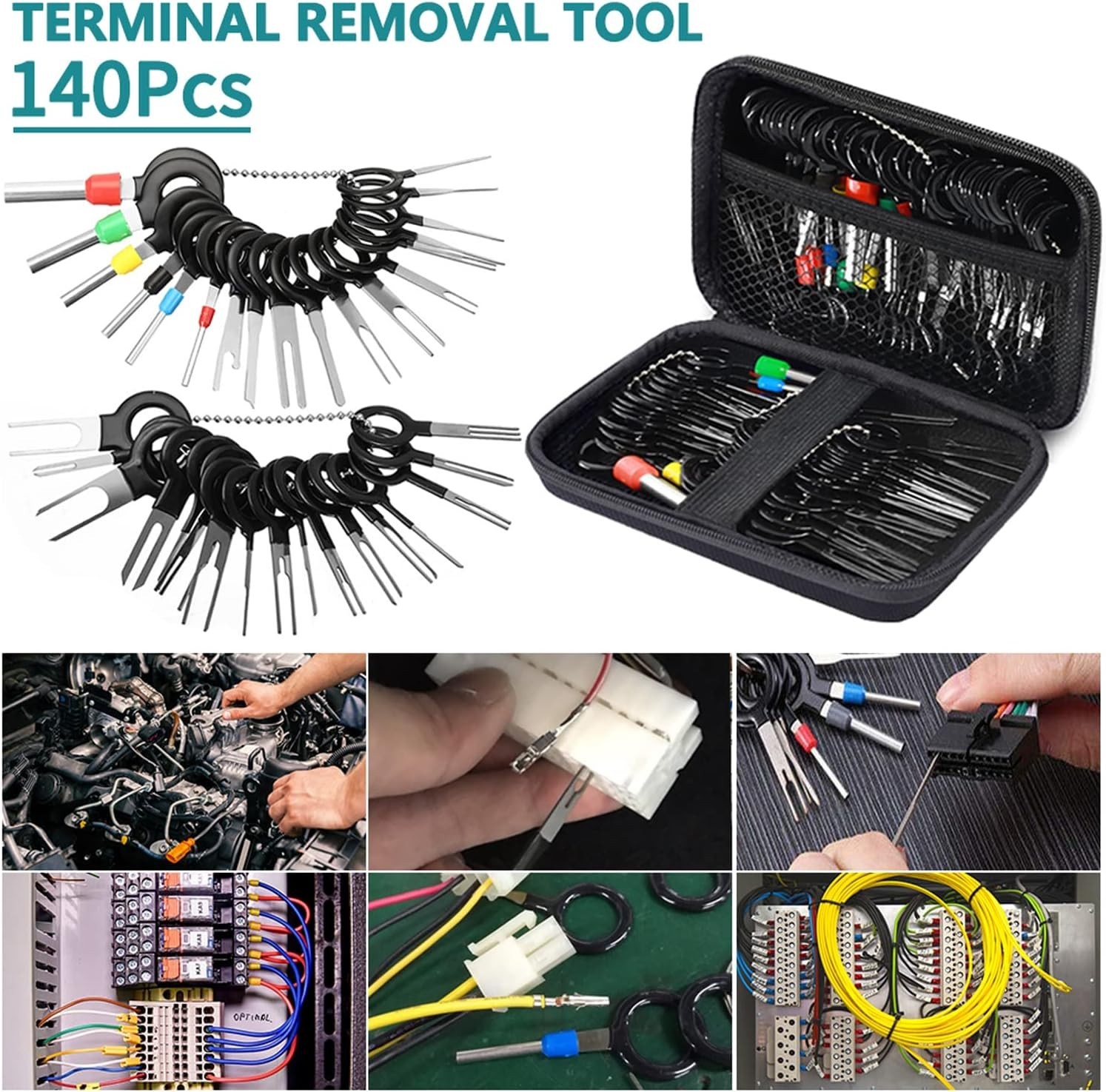 140 Pcs Car Terminal Removal Tool Kit Stainless Steel Plastic Set with Protec…