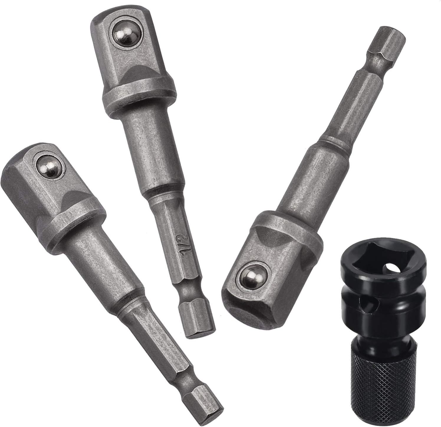 6 Pack Impact Driver Socket Adapter Set – 1/2 Inch Square & 1/4 Inch Hex