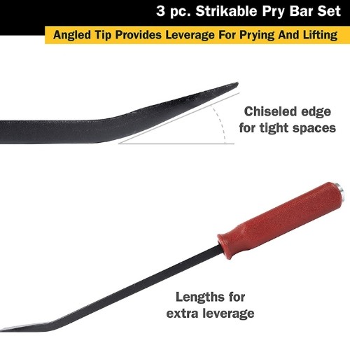 Titan 17113 Strikable Pry Bar Set, 3-Piece, EN8D Steel, Angled Tip