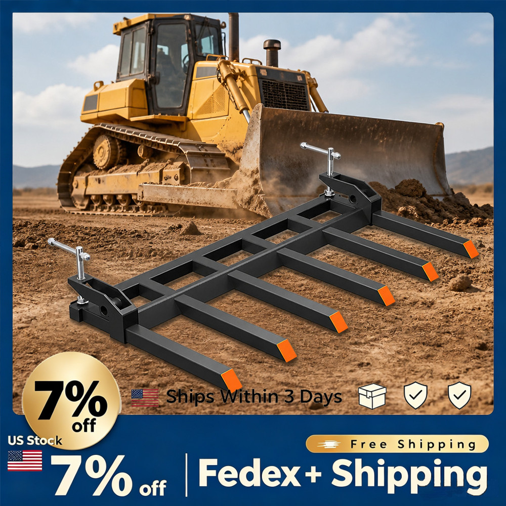 4000LB Clamp On Debris Forks for 60″ Bucket, 6 Tine Heavy Duty Tractor Forks