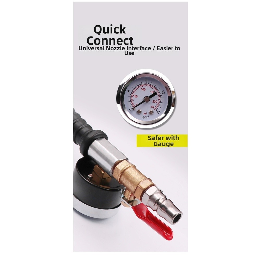 Heavy Duty Tire Air Pump Hose Extension with Pressure Gauge and Elbow Connector