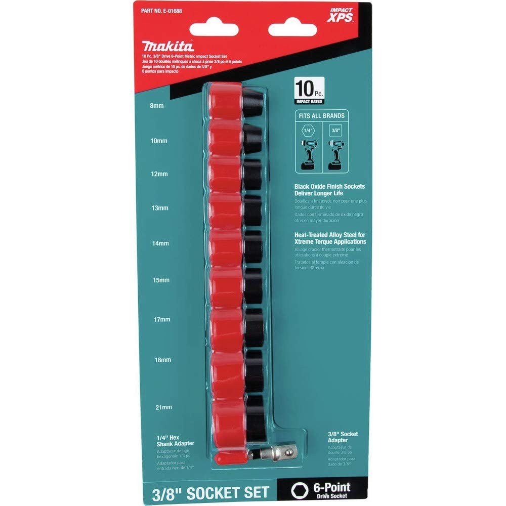 Makita E-01688 Impact XPS® 10 Pc. 3/8″ Drive 6-Point Metric Impact Socket Set