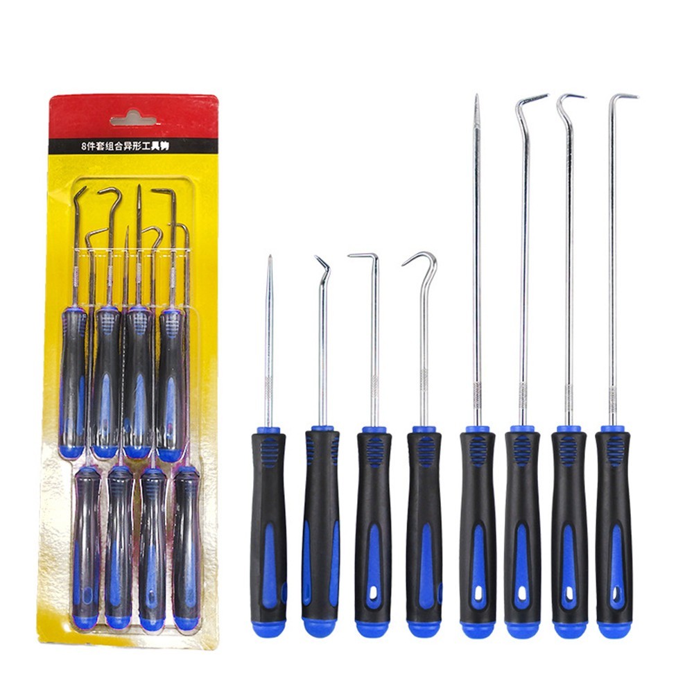 Car Maintenance Hook Puller Set 8 Pieces Blue with Alloy Steel and Rubber Grip