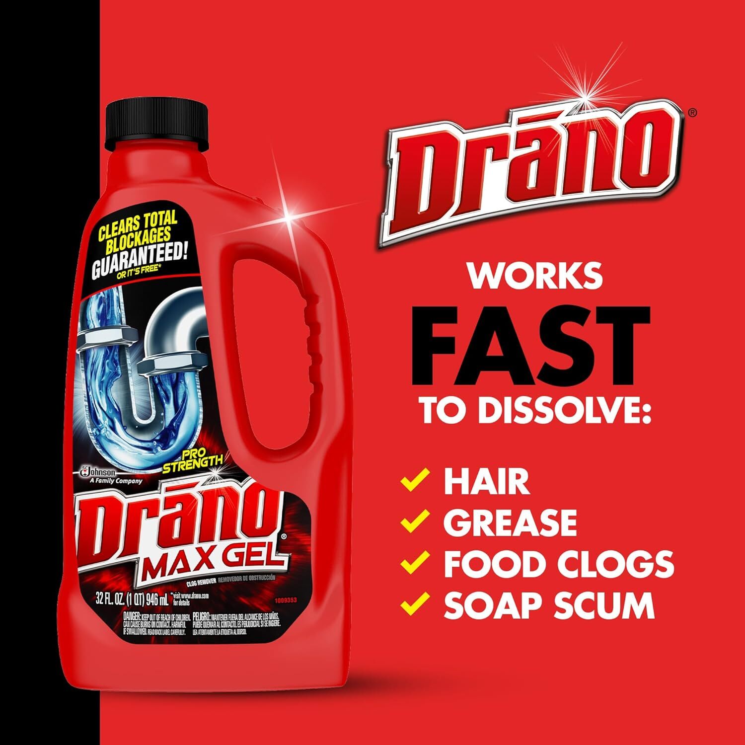 Drano Max Gel Drain Clog Remover and Cleaner for Shower or Sink Drains, Unclogs