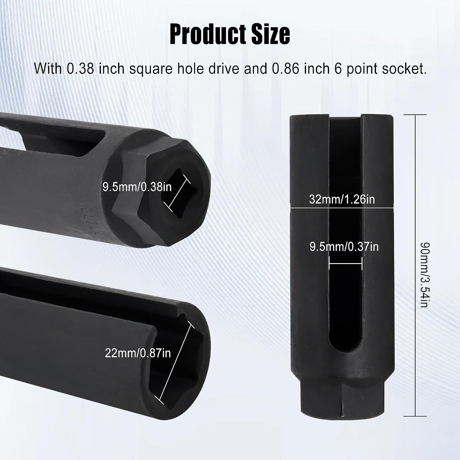 Oxygen Sensor Socket with Side Wire Cutout 3/8-Inch Drive by 7/8 22mm 02 Socket