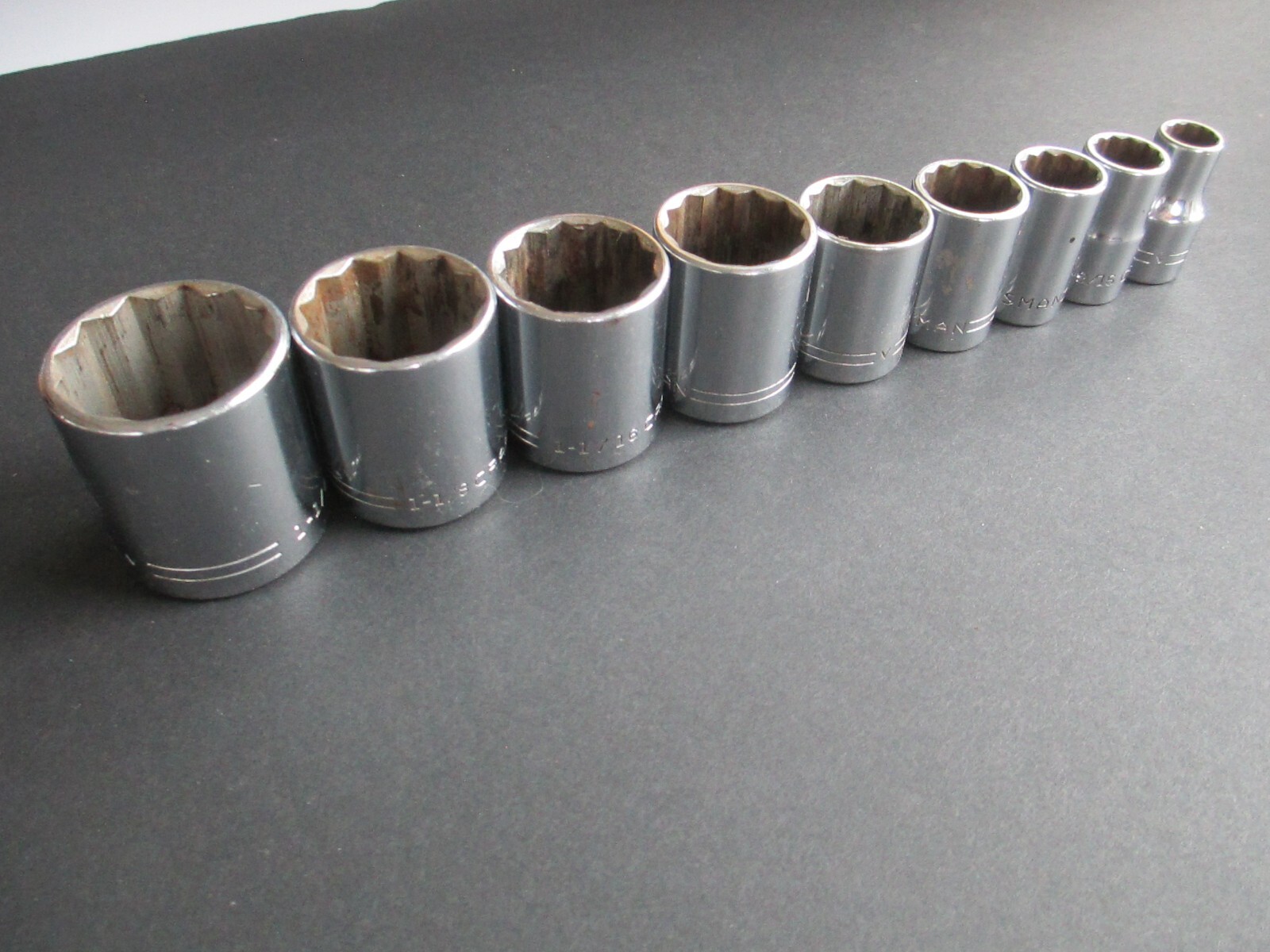 9 pc set Craftsman SAE Socket Set 1/2″ Drive =V= Series 1 1/4 thru 7/16 USA A5