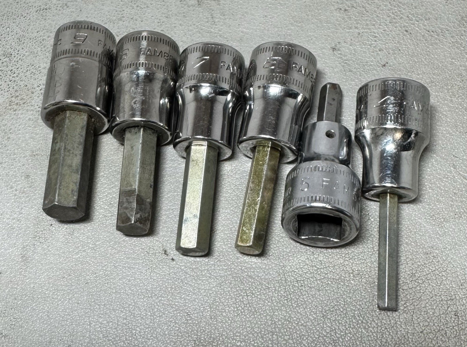 Snap-On 6pc Hex Bit Socket Set FAM4E-FAM9E. Owner marks