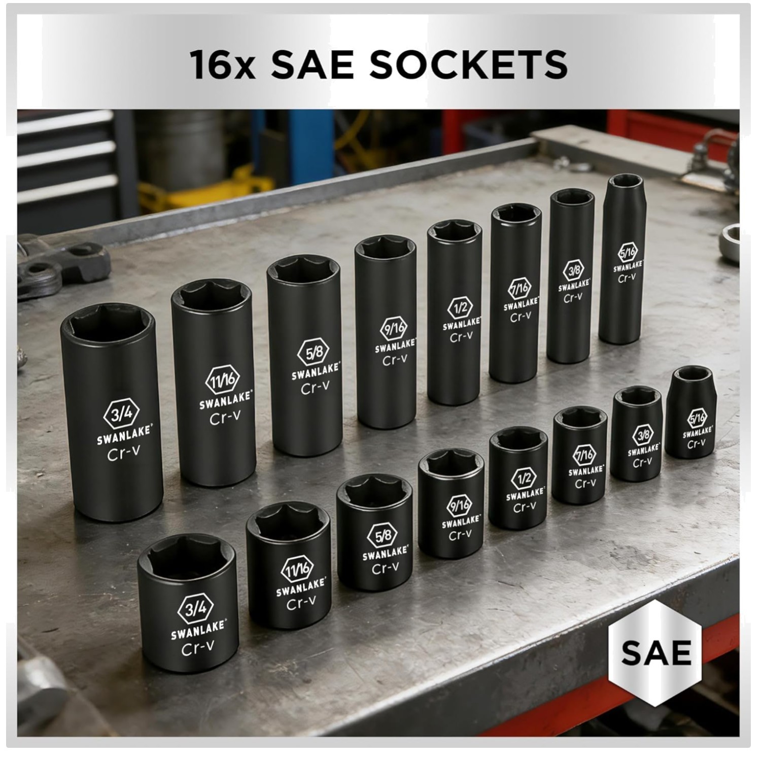 Swanlake 50-Piece Impact Socket Set, SAE & Metric, 6-Point