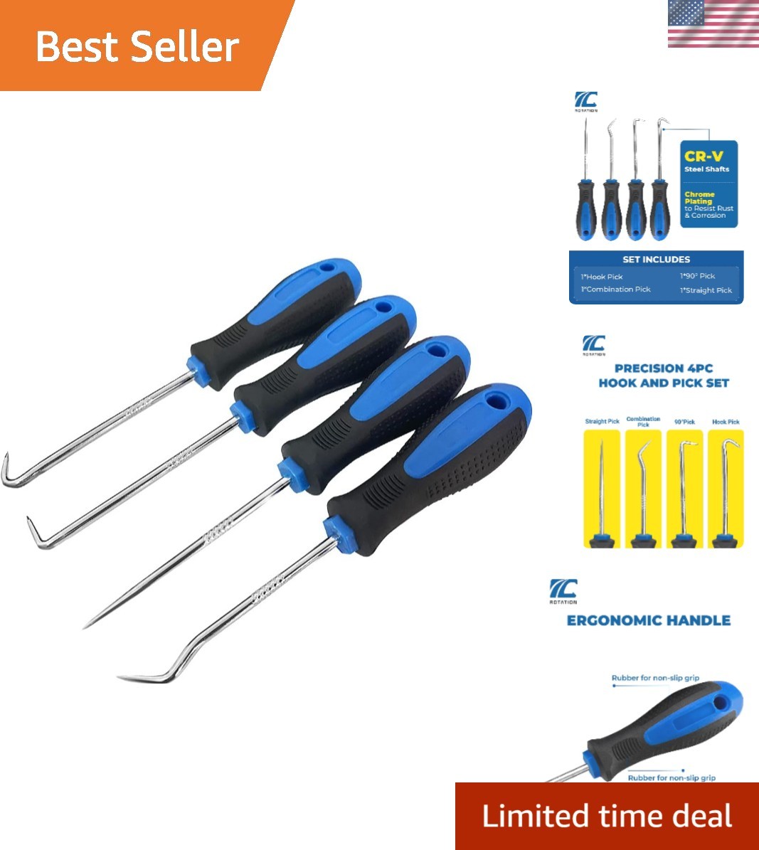 Compact 4-Piece Hook and Pick Set in Blue – Rustproof and Corrosion-Proof Design