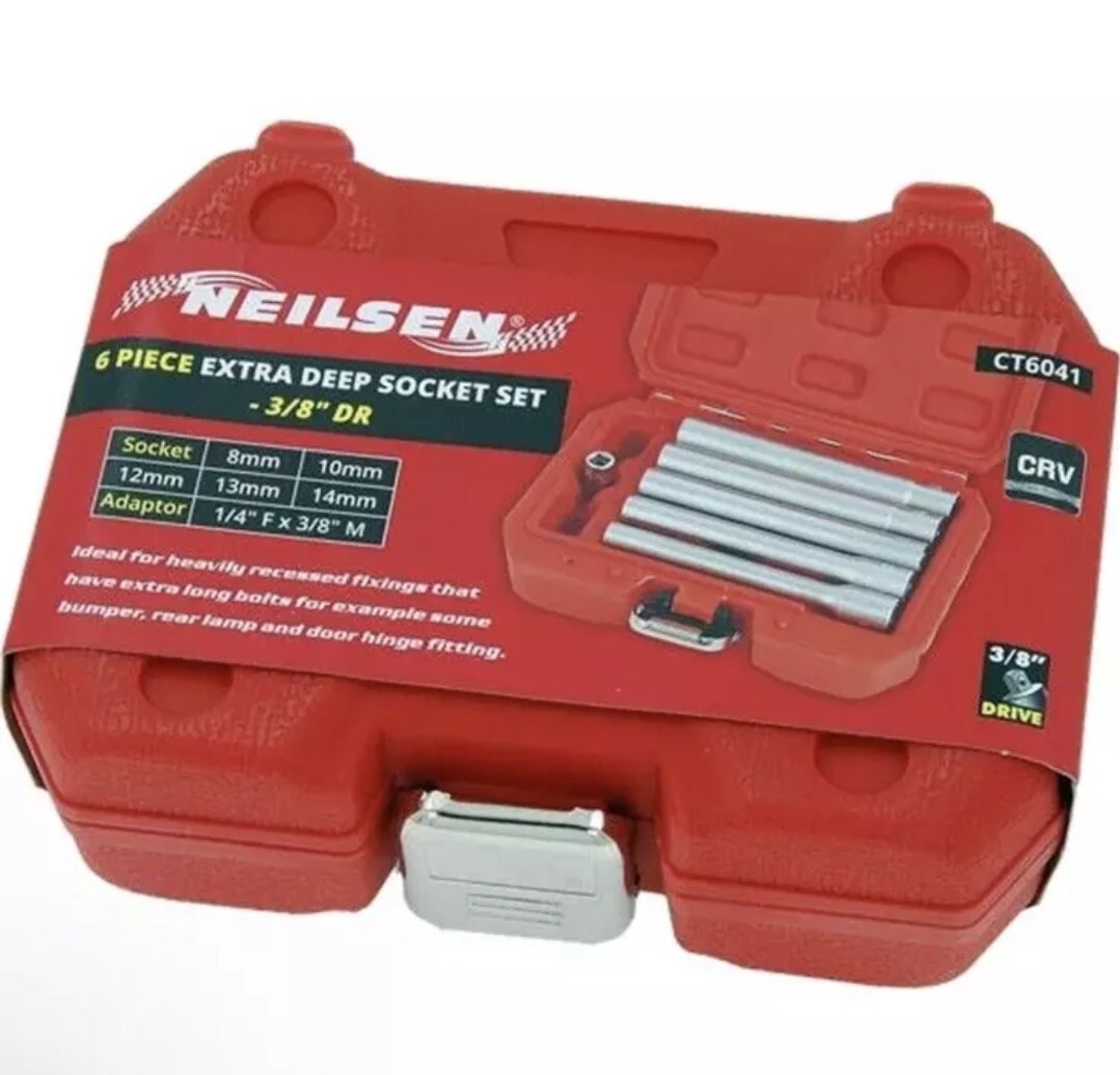 Extra Deep Socket Set 8mm 10mm 12mm 13mm 14mm 3/8″ Drivel Neilsen Tools