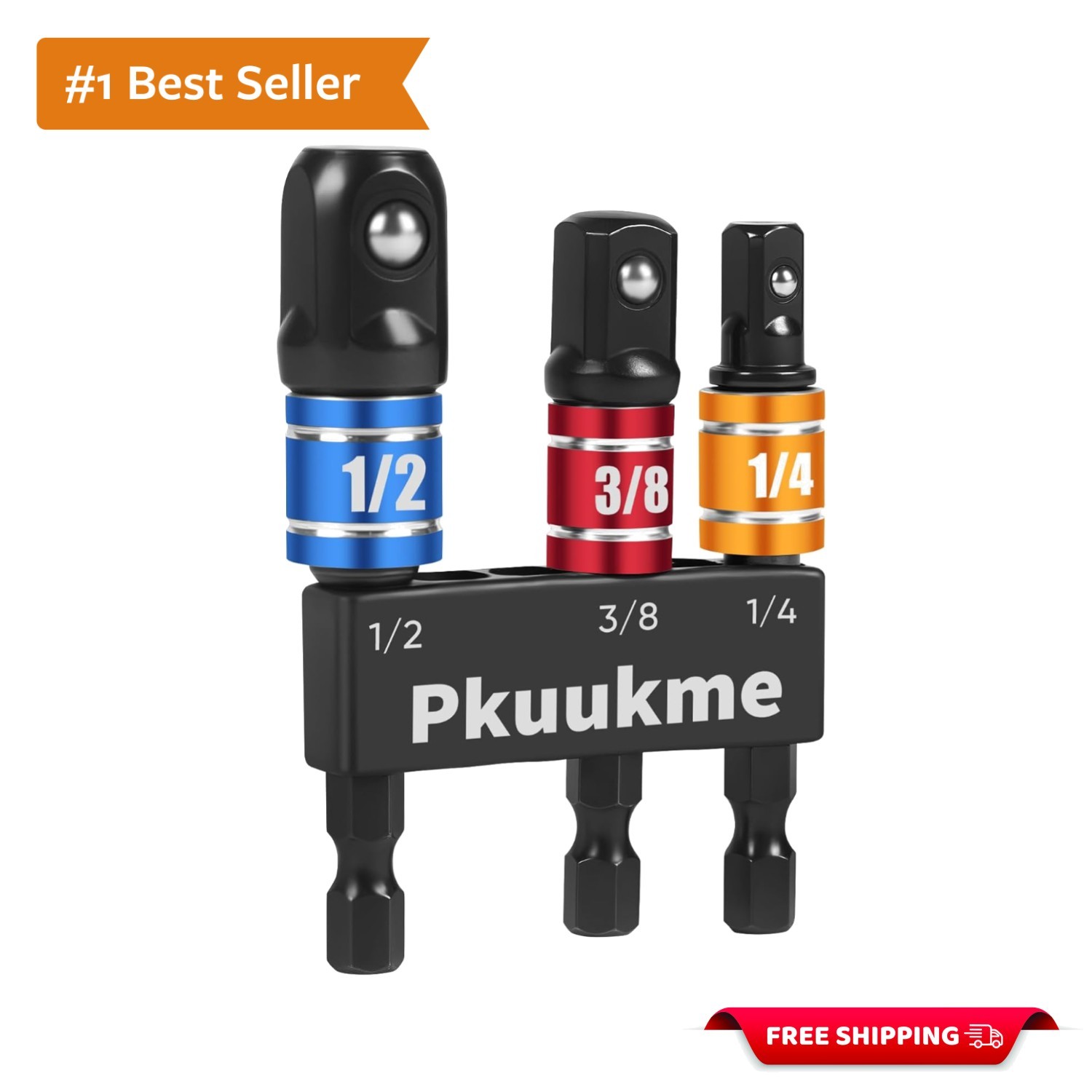 3PCS Impact Socket Adapter Set – 1/4″, 3/8″, 1/2″ Drill Socket Adapters with …