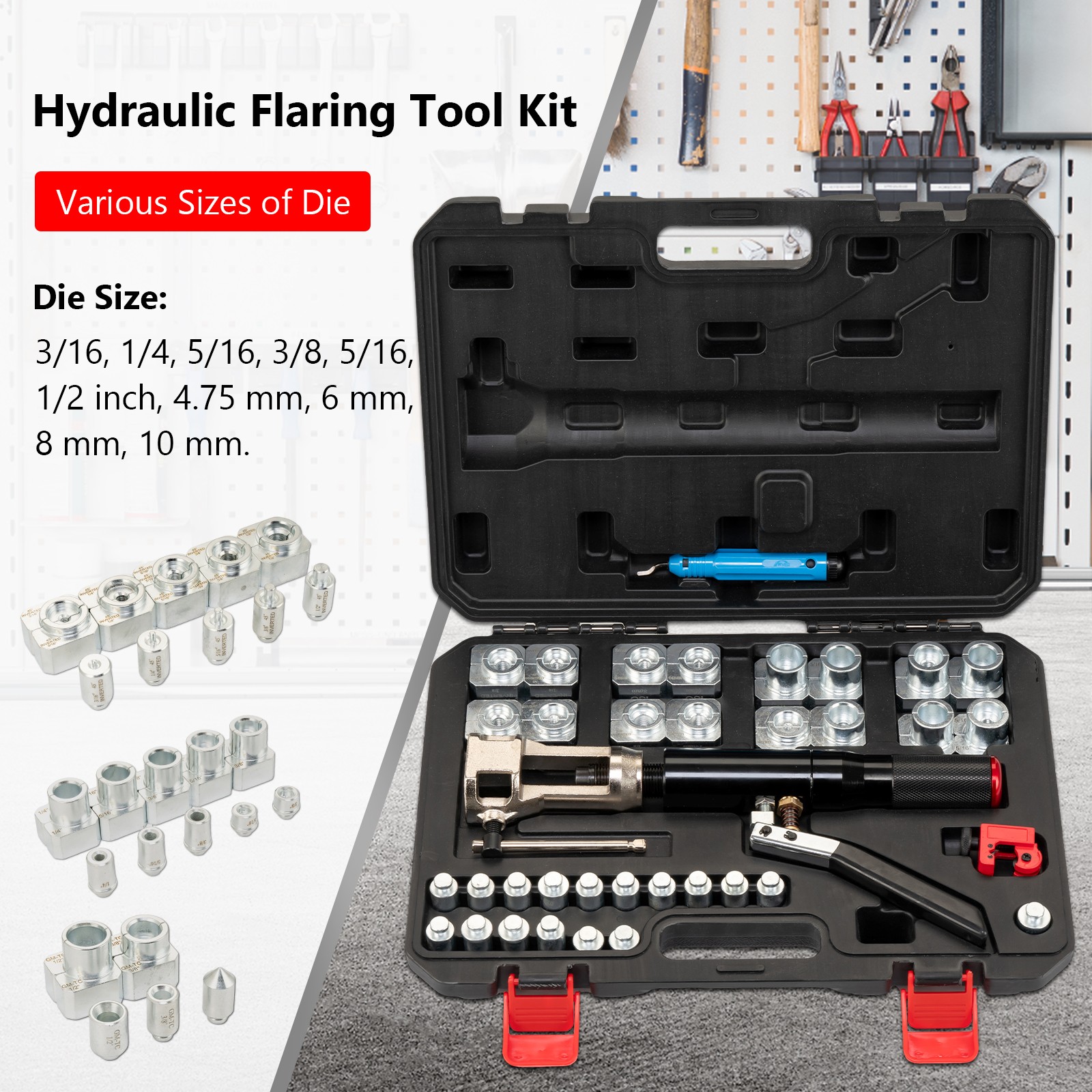 Hydraulic Flaring Tool Kits 45° Double Flaring Tools Brake Repair for 3/16″-1/2″
