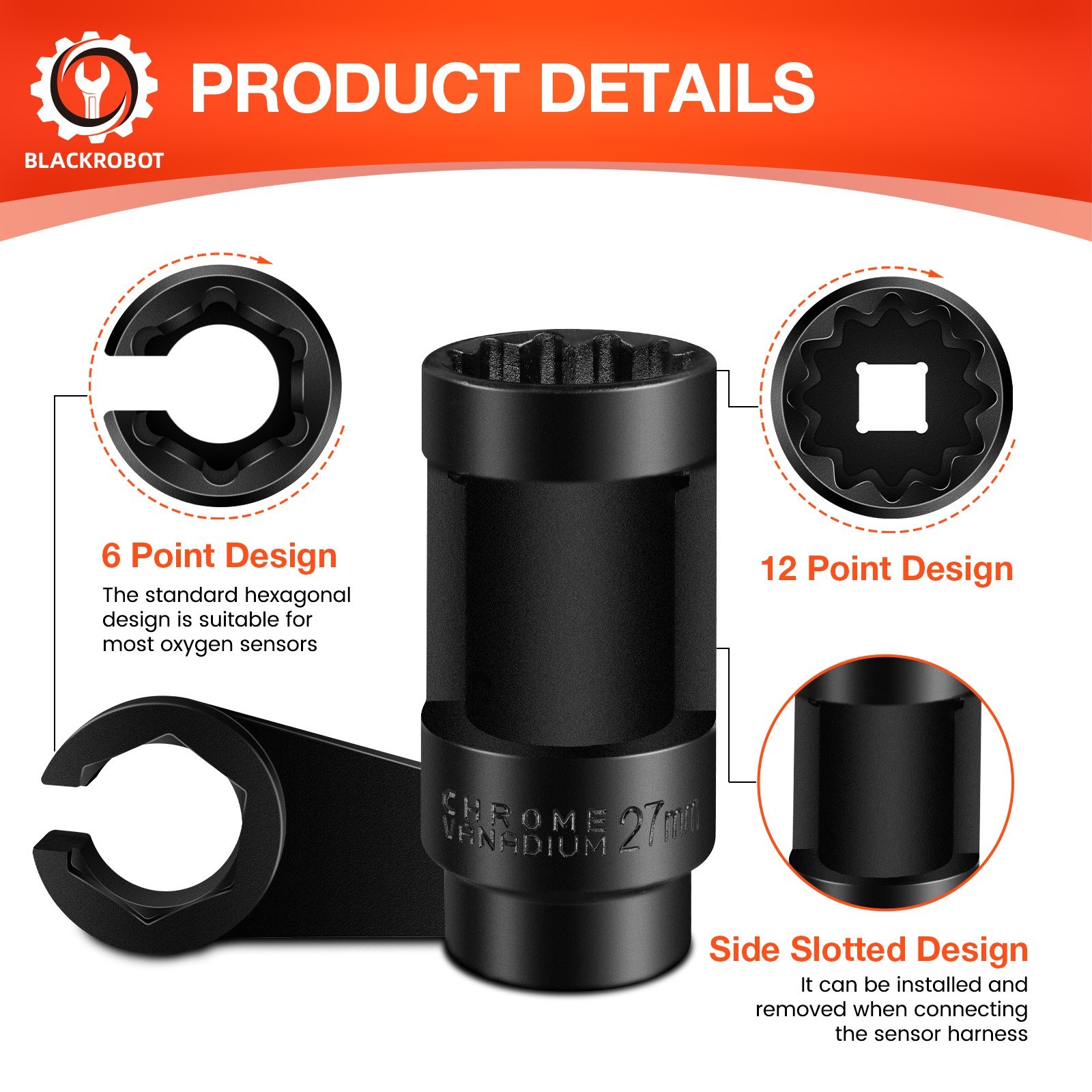 7PCS Oxygen Sensor Socket, 3/8″ & 1/2″ Drive 7/8″ (22mm), 27mm, 29mm Socket Set