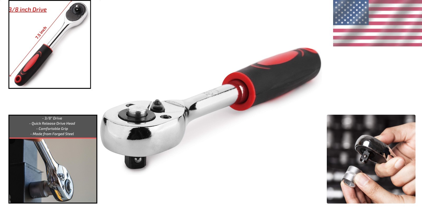7.5 Inch 24 Tooth Ratchet Wrench 3/8 Drive Chrome Vanadium Heat Treated