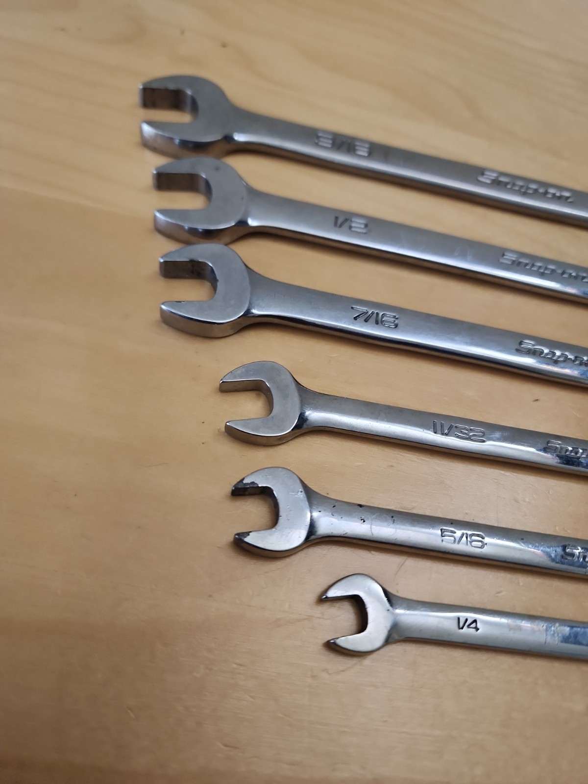 Lot Of 6 Snap-On Combo Wrenches 9/16″ 1/2″ 7/16″ 11/32″ 5/6″ 1/4″