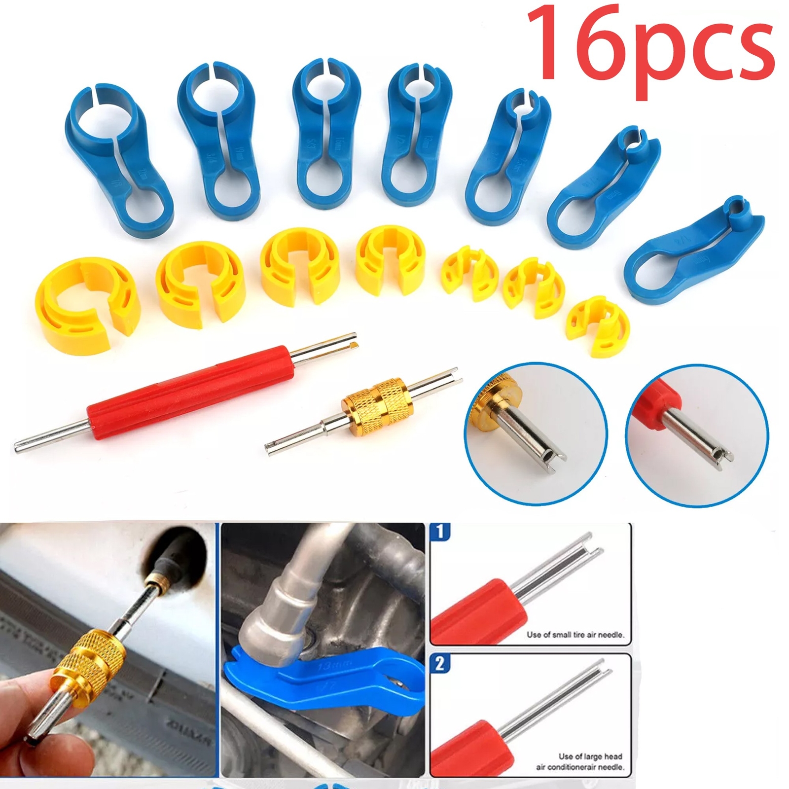 16PCS AC Disconnect Fuel Line Quick Disconnect Kits 7 Size with Box Removal Tool