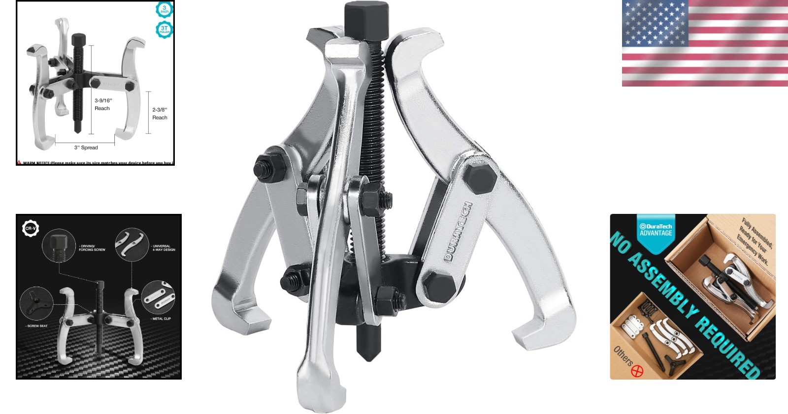 Fully Assembled 3-Inch Gear Puller, Black Phosphated CR-V Steel – Versatile Tool