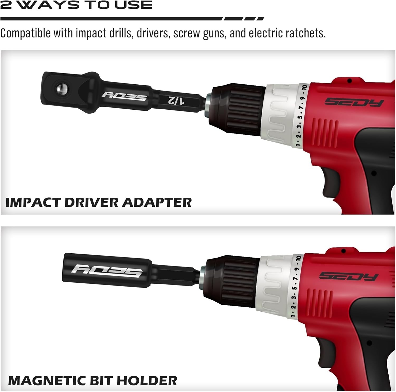 9 PC Impact Driver Extension Bar Set 1/4″3/8″&1/2″Drive Socket Extension
