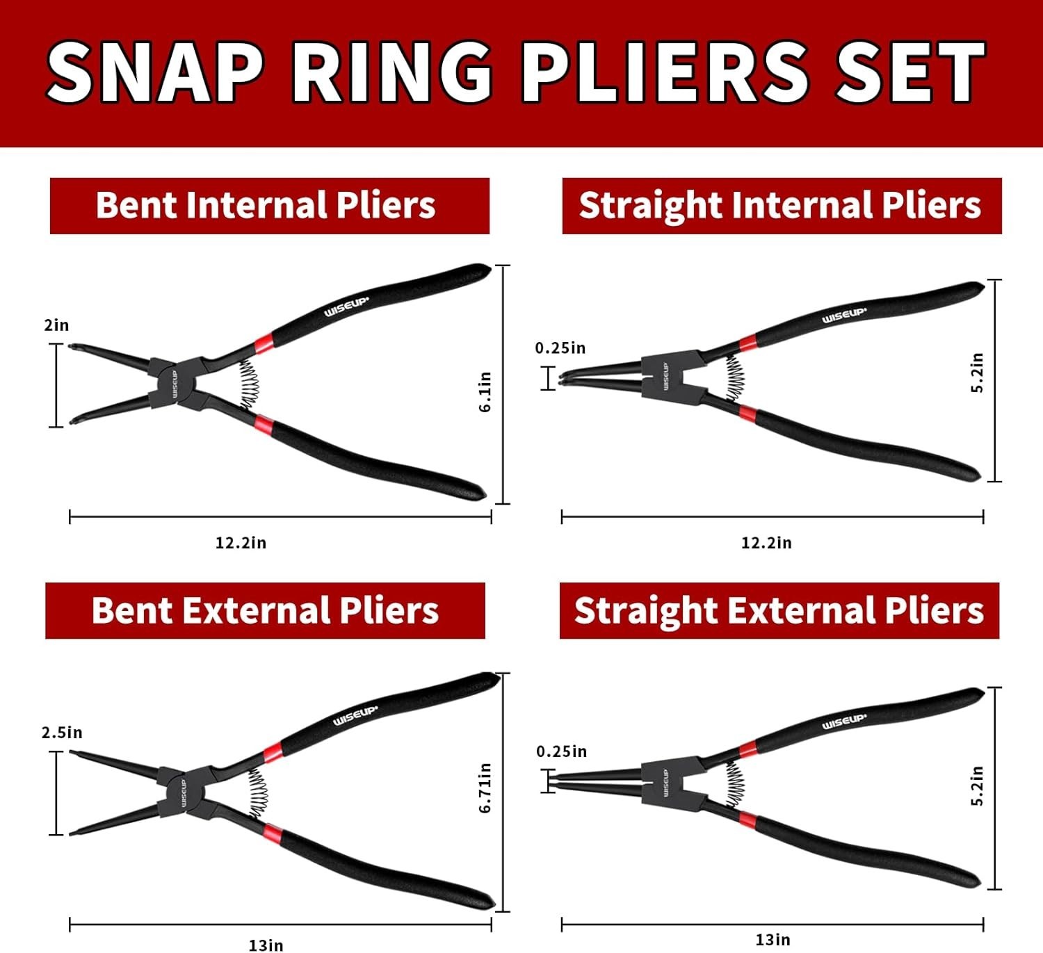 Ergonomic 13 Inch Snap Ring Pliers Set – 4PCS for Precision Handling