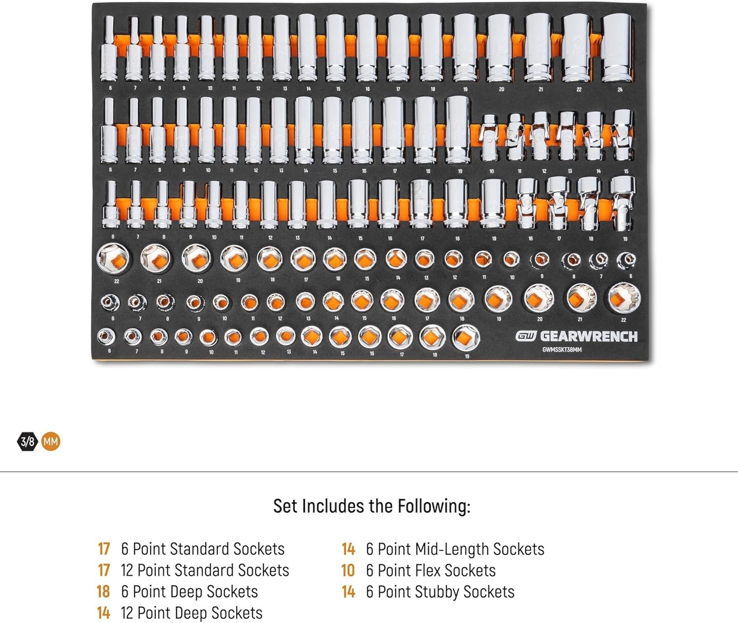 GEARWRENCH 104 Piece 3/8” Drive Master Metric Socket Set in Foam Storage Tra…