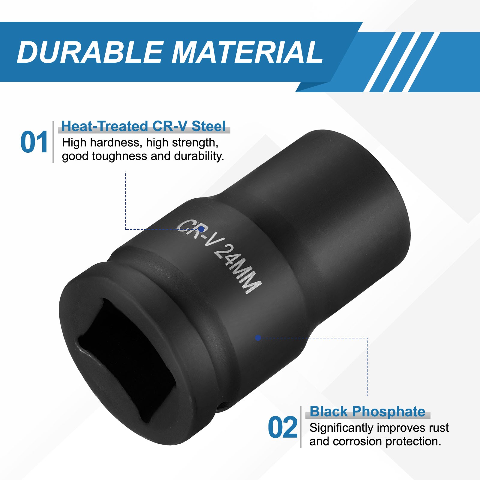 2pcs 1 Inch Drive 24mm 6 Point Impact Socket Chromium Vanadium Steel