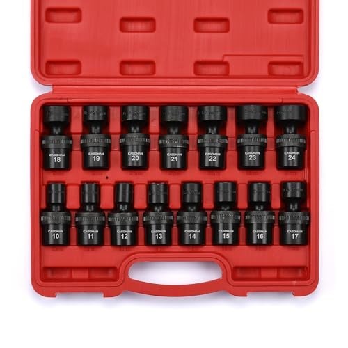 15 PCS 1/2″ Drive Universal Impact Socket Set, 6 Point Metric 10-24mm Tools