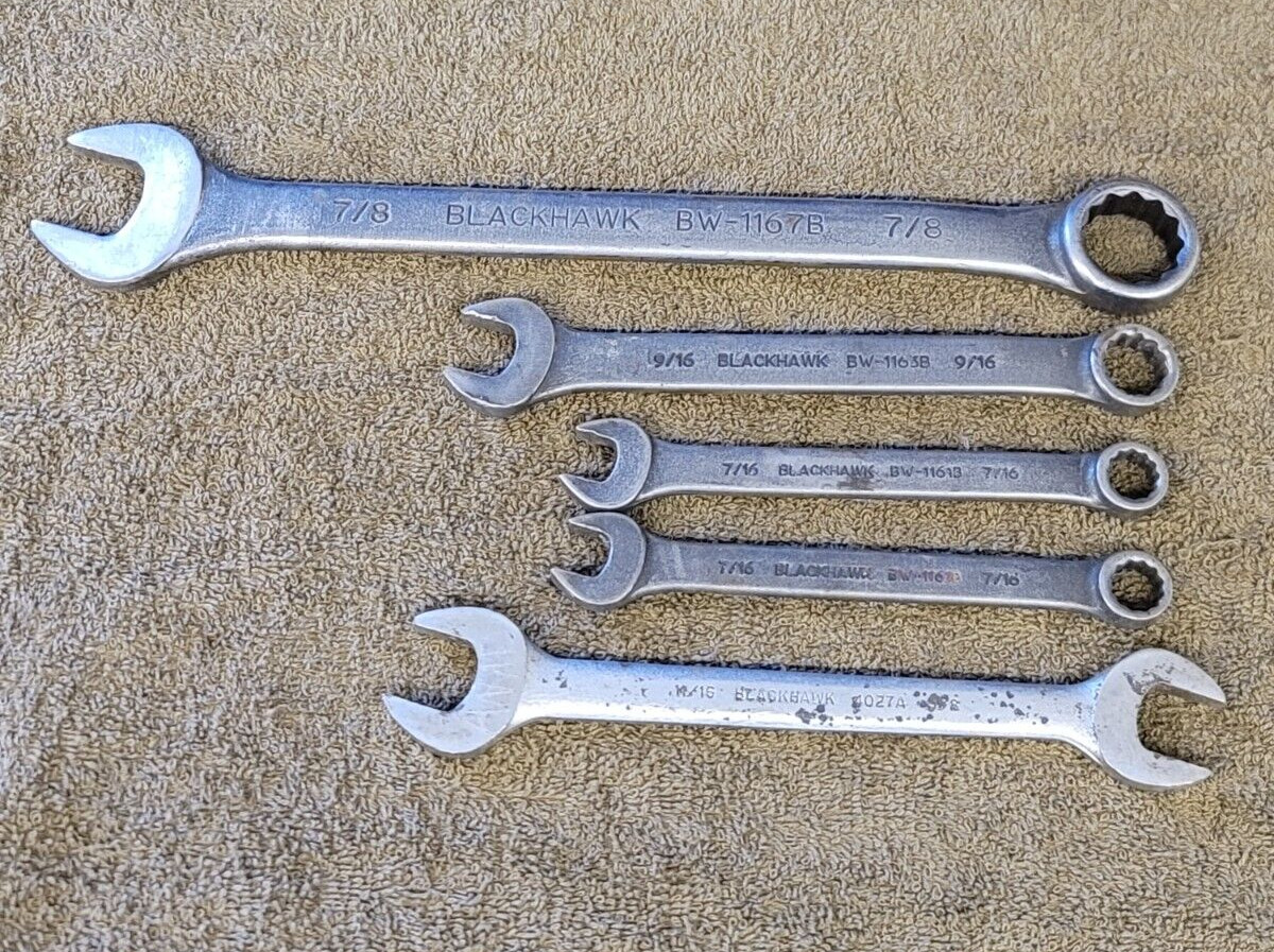 5 Blackhawk Combination Open End Wrench Sae 7/8 11/16 5/8 9/16 7/16″ Black BW