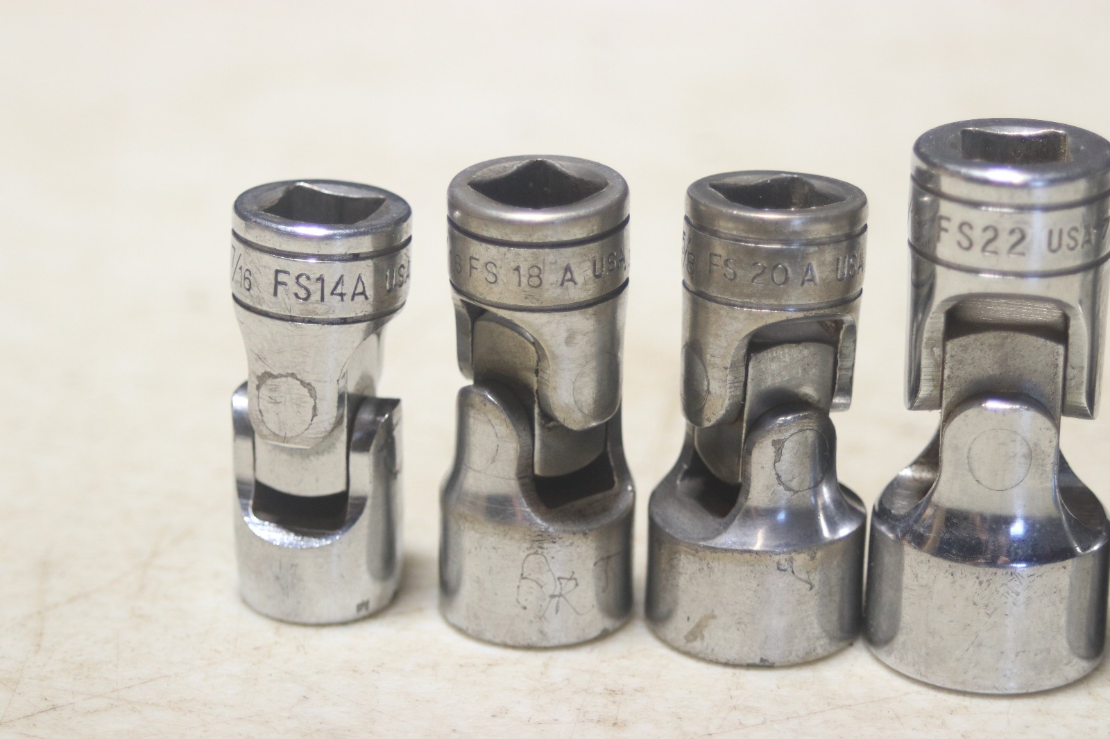 Lot of 6 Snap On 3/8 Inch Drive 6 Point Swivel Sockets 7/16 to 3/4