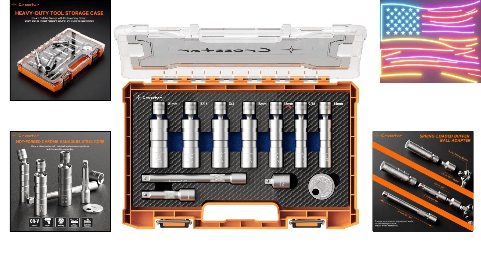 11PCS 3/8″ Drive Magnetic Swivel Spark Plug Socket Set, CR-V Steel with 18mm/…