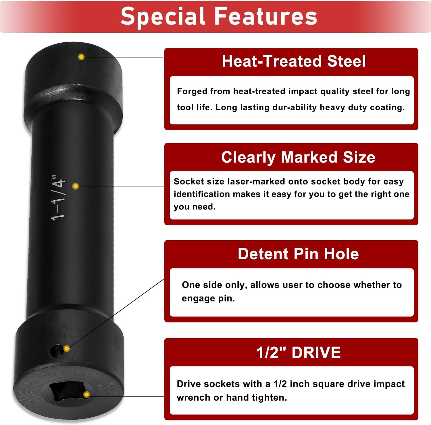 1/2» Drive Heavy Duty Extended Length Impact Socket Set With Case (6PCS)