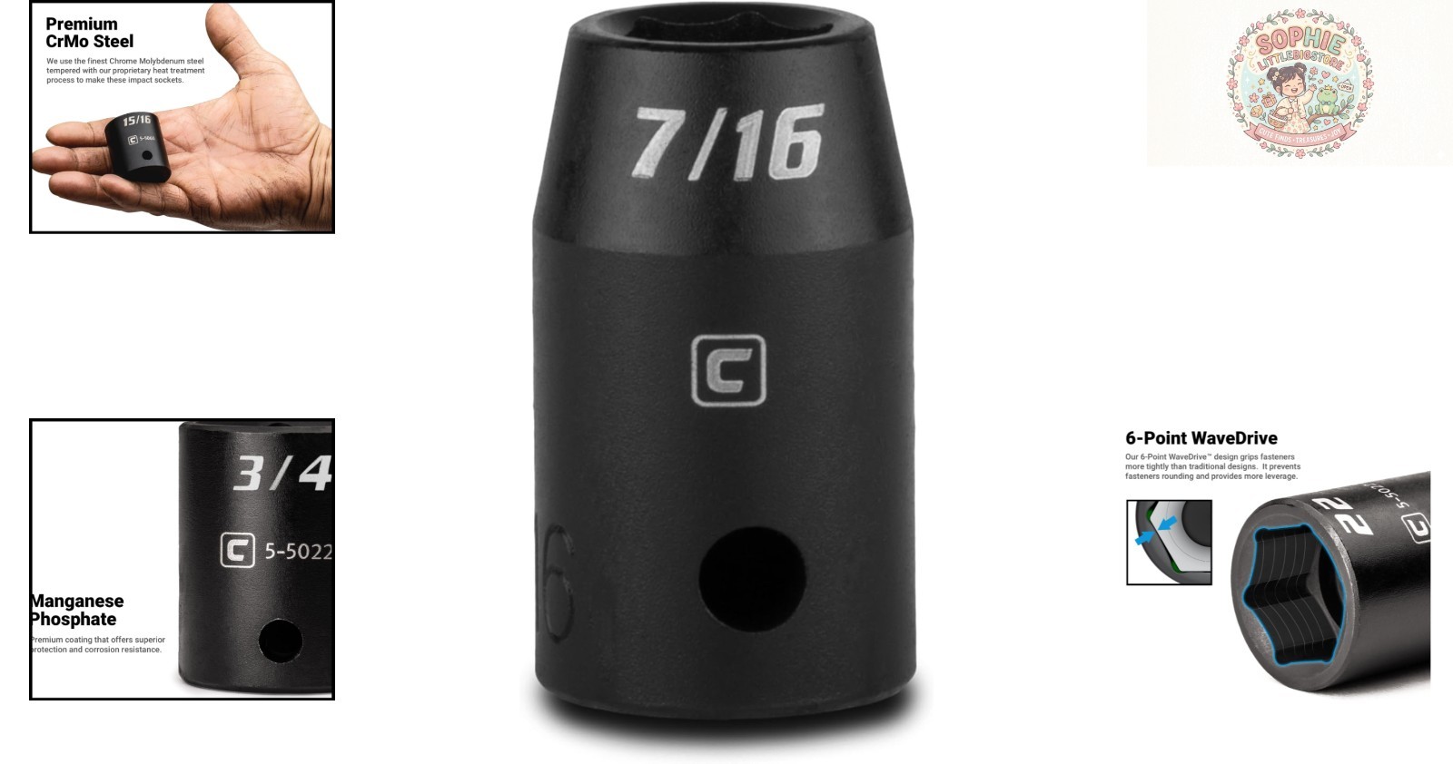 6-Point 7/16-Inch Impact Socket – Chrome Molybdenum, Corrosion Resistant
