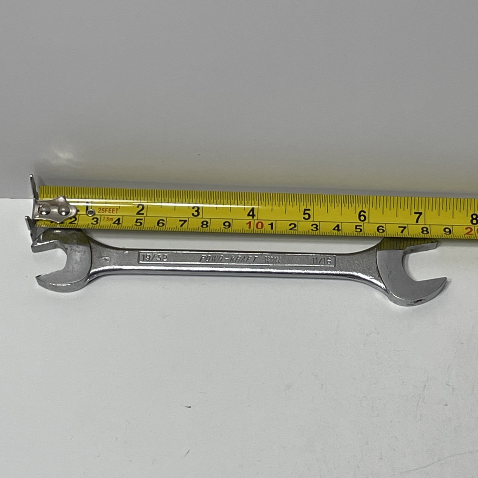 Powr-Kraft 11/16″ x 19/32″ Wrench Double Open End Satin Chrome 12 Point USA VTG