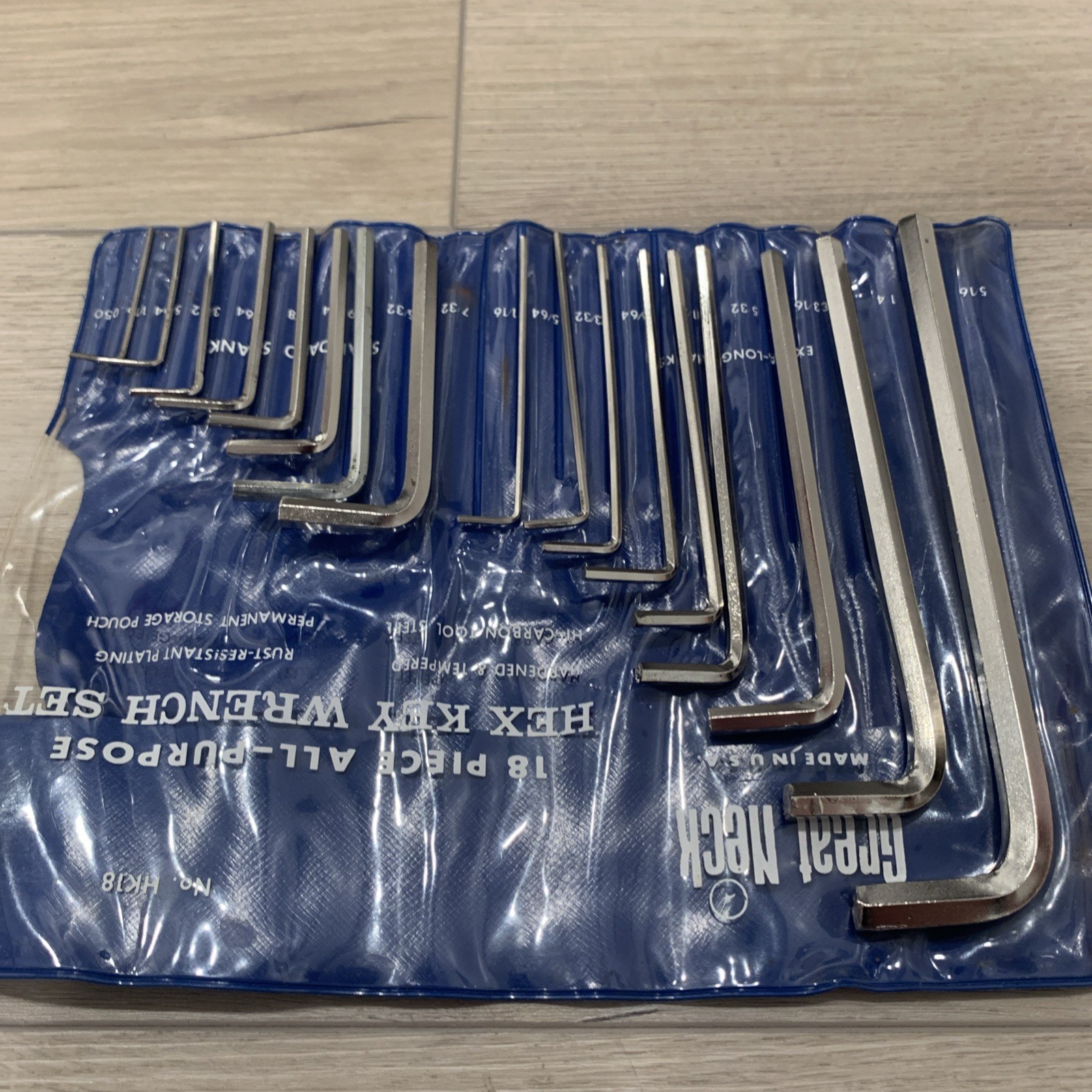 Great Neck 18 Piece Hex Key Wrench Set Made in USA Hi-Carbon Steel No. HK18 RARE