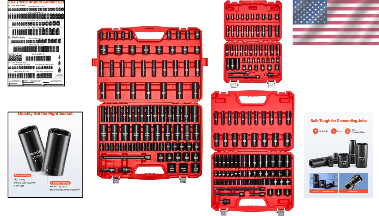 High-Impact Torque Socket Set, 210-Piece with Extension Bars