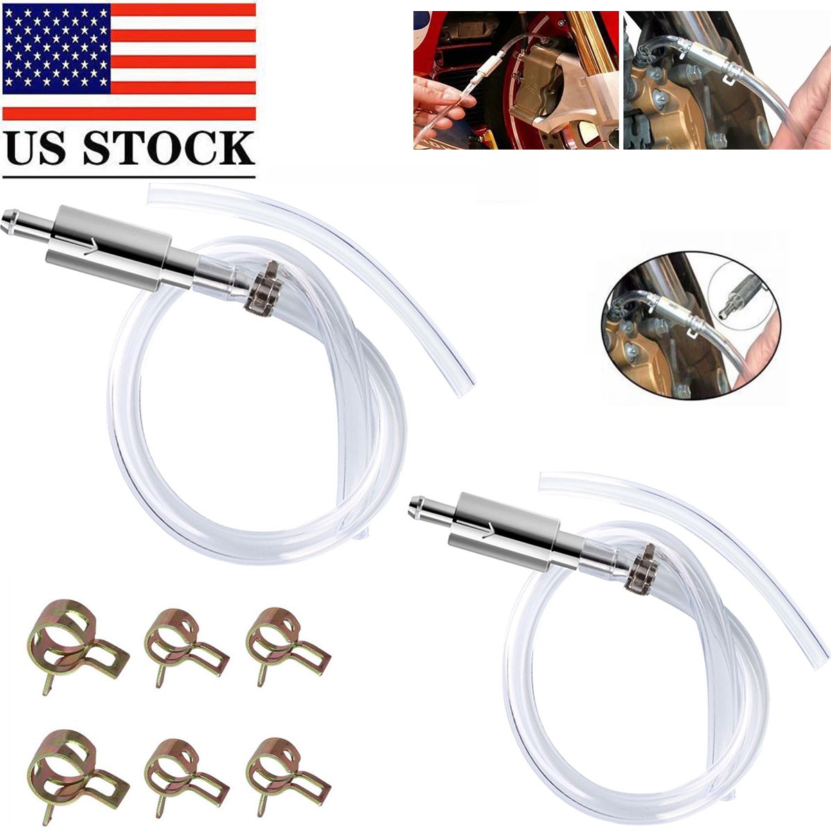 2 Set Brake Bleeder Hose One Way Check Valve Tube Bleeding Tool Kit Silver – US