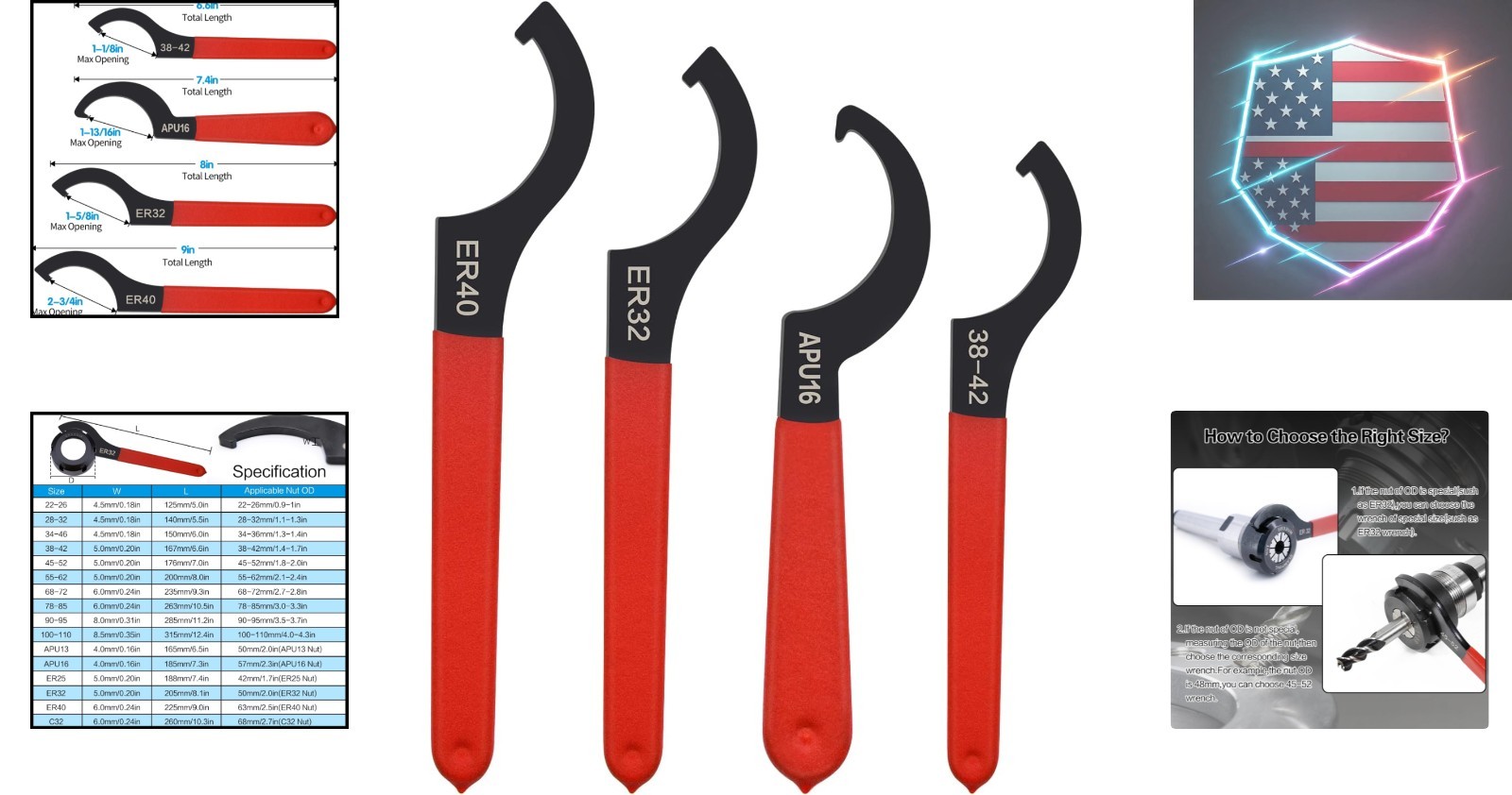 Coilover Spanner Wrench Set, 4pcs, Alloy Steel, Rubber