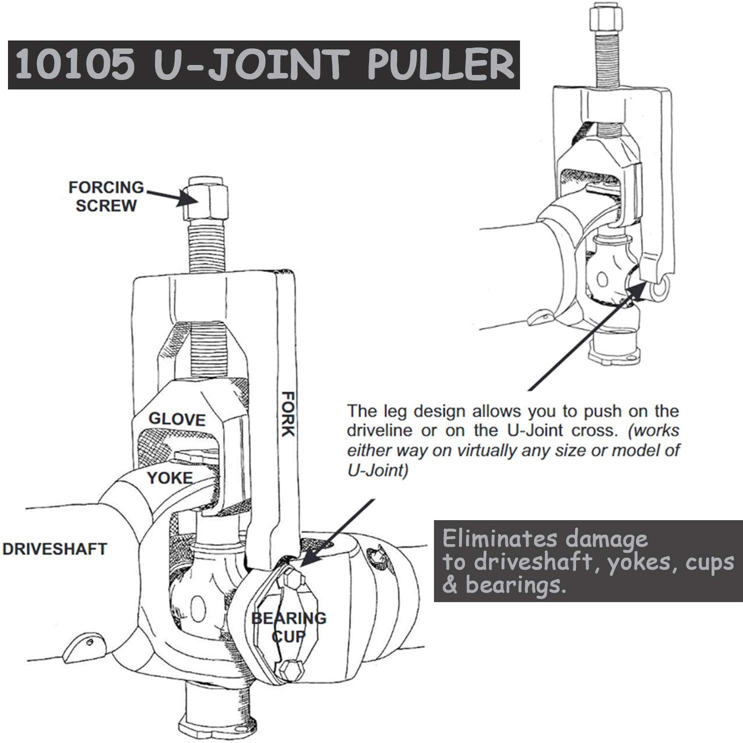 10105 Heavy Duty Universal Joint Puller Press Removal U-Joint Tool Class 1-3