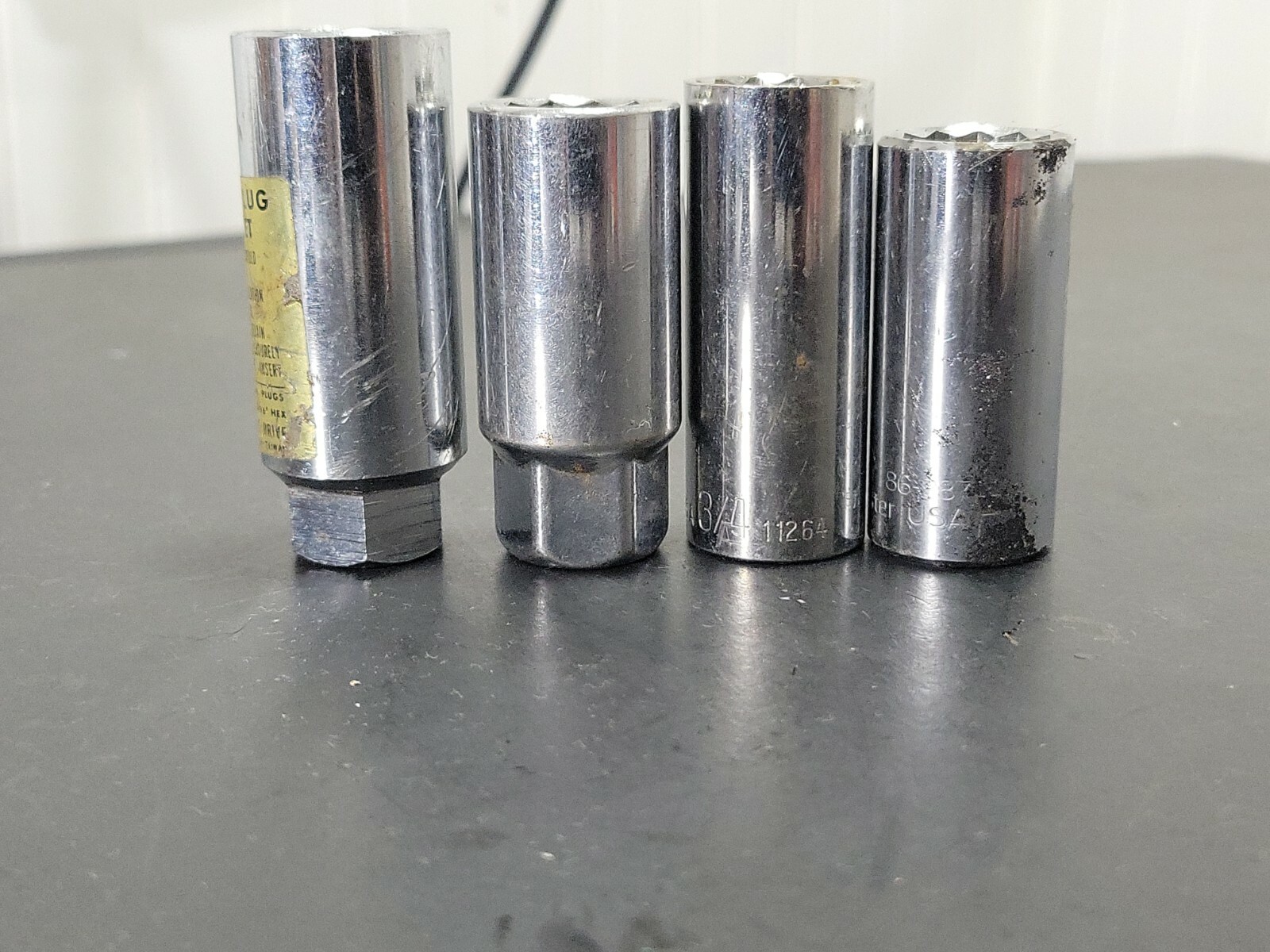 Lot of 4 Deep Sockets Spark Plug Socket 13/16″ 3/4″ SAE 3/8″ Drive 12 Point