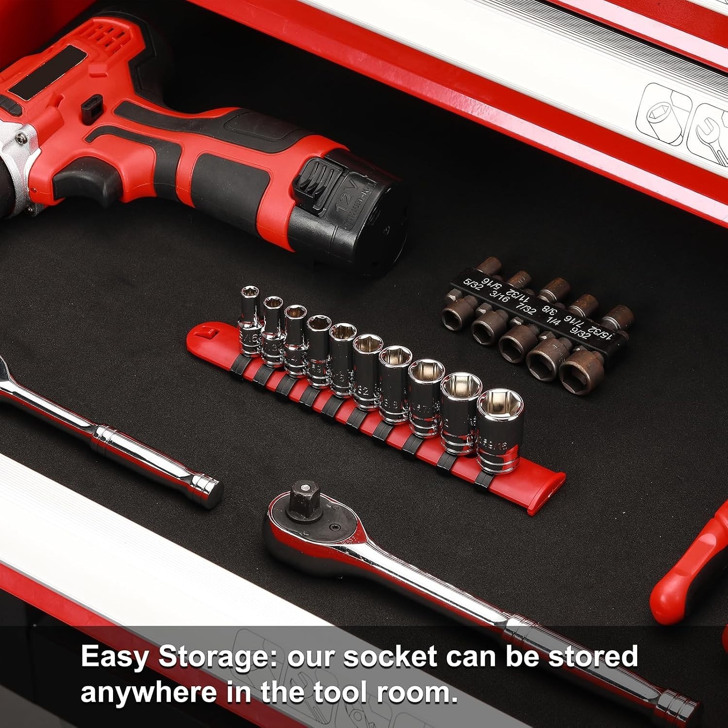 10PCS 1/4″Drive 6 Pt. Mid-Length Socket Set, SAE, 3/16″ to 9/16″, Mirror Chro…