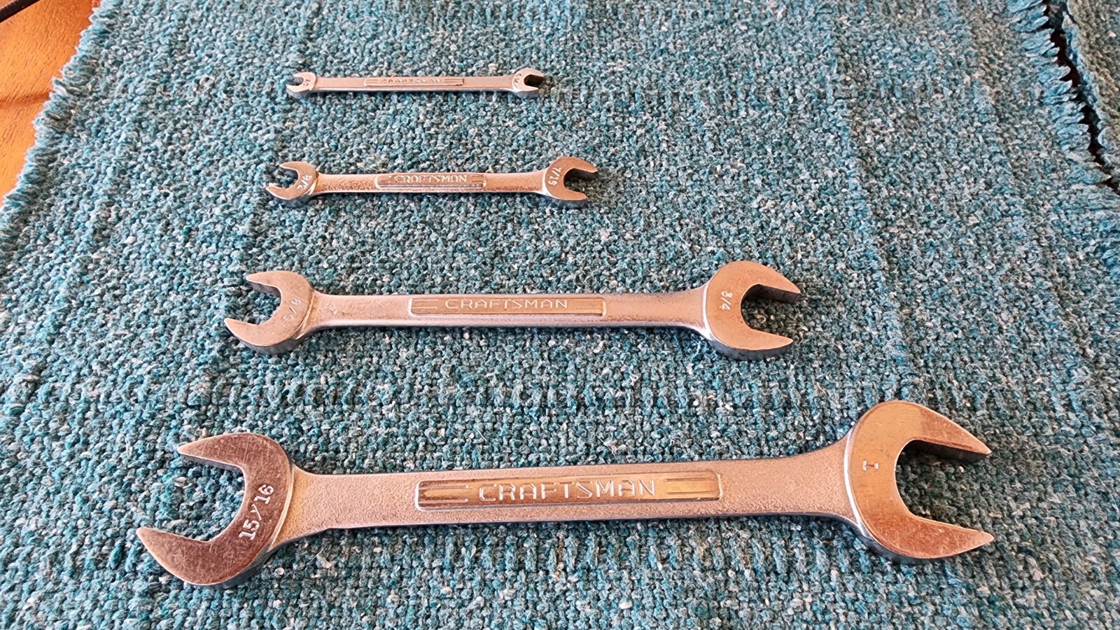 4 Craftsmen Open End Wrenches: 15/16″x1″, 5/8″x3/4″, 3/8″x7/16″, 1/4″x5/16″ USA