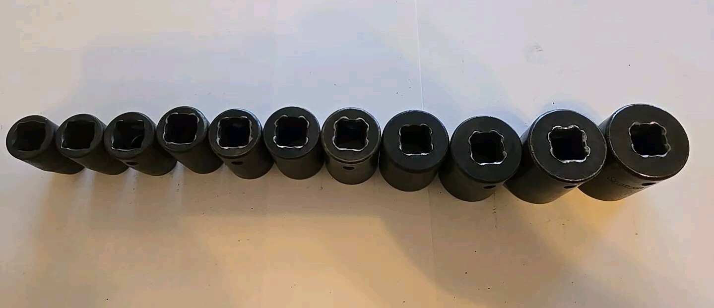 Snap On 1/2″ Drive 3/8″-1″ 6PT SAE Shallow Impact Sockets With Rack Lot Of 11