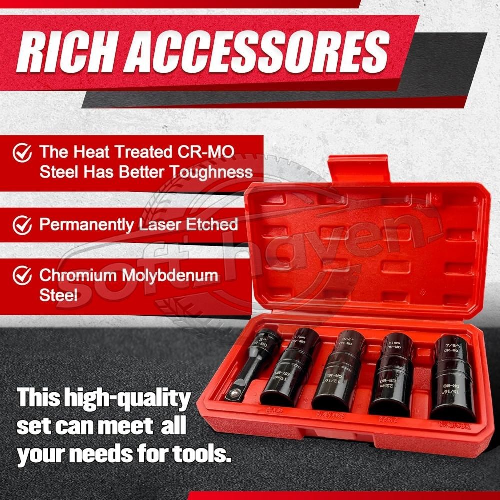 5PCS 1/2″ THIN WALL FLIP IMPACT SOCKET SET FOR AUTO RIMS TIRES LUG NUTS US